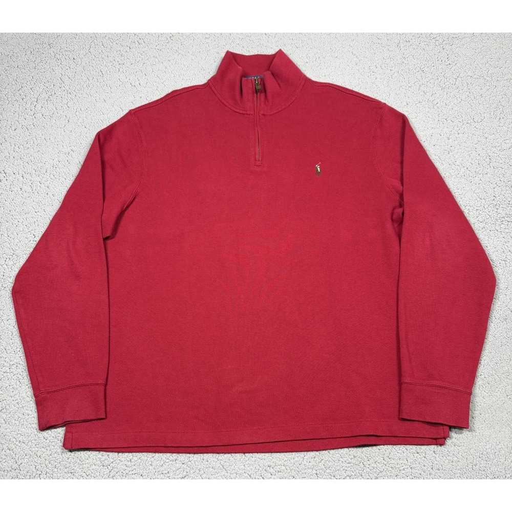 Polo Ralph Lauren Sweater Mens XL Red‎ Estate Rib 1/4 Zip Mock Neck Pullover